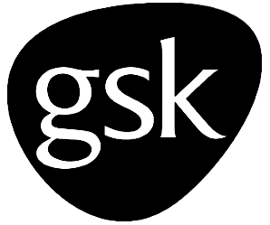 GSK logo in white text on a black guitar pick-shaped background.