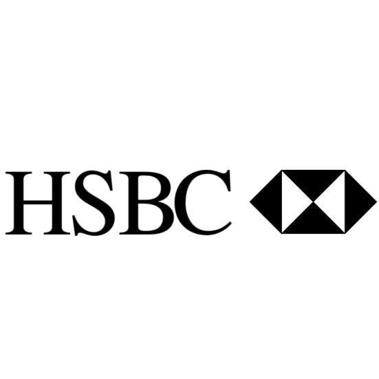 HSBC logo with black and white geometric design.