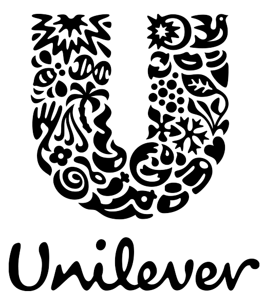 Black and white graphic of the letter 'U' made up of various floral and nature-inspired shapes, with the word 'Unilever' written below