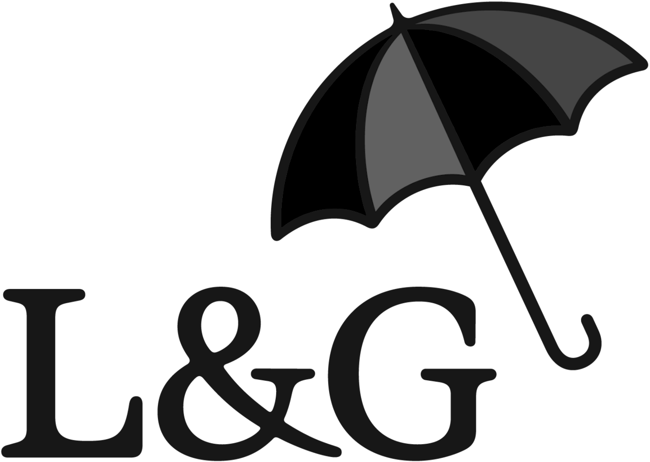 Black and gray umbrella above the letters 'L&G'.