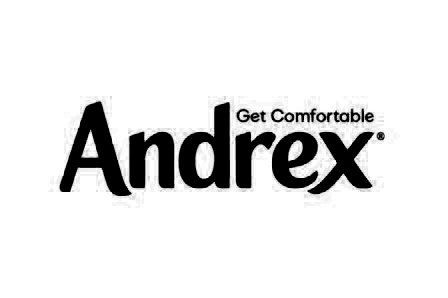 Logo of Andrex with the slogan 'Get Comfortable'.