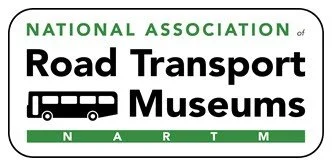 Logo for the National Association of Road Transport Museums featuring text and a bus icon with the acronym NARMT.