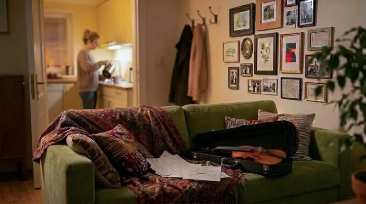 Evening violin practice at home – a cozy living room ritual for adult violinists