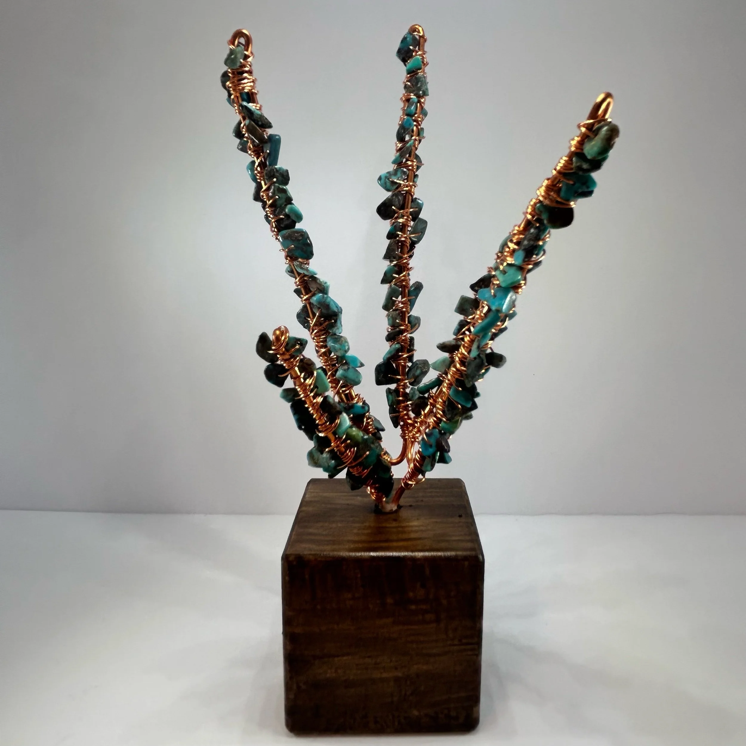 Copper Wire Wrapped Turquoise Ocotillo Sculpture
