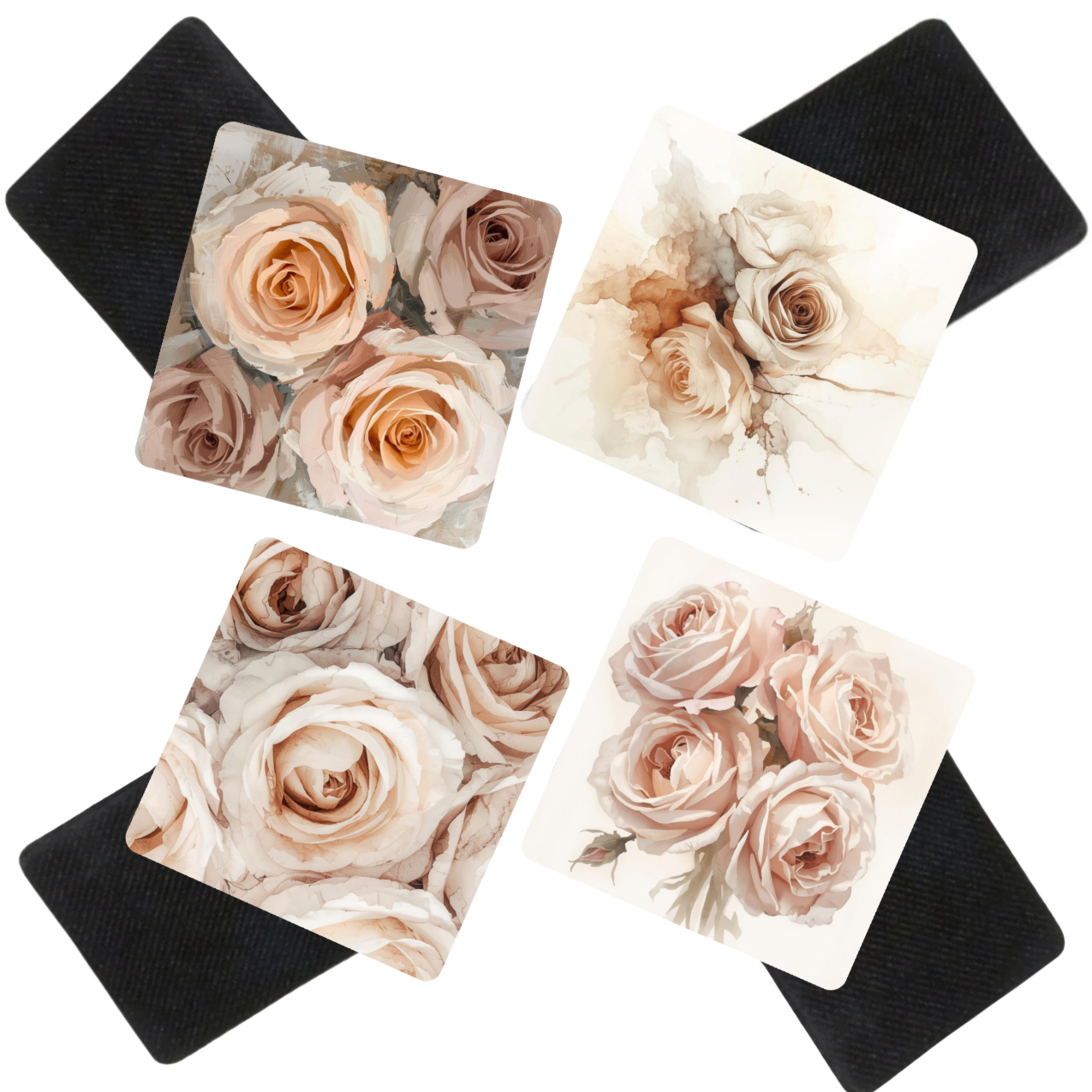 Blush Pink Rose Coasters – Set of 4 | Floral Aesthetic Drink Coasters