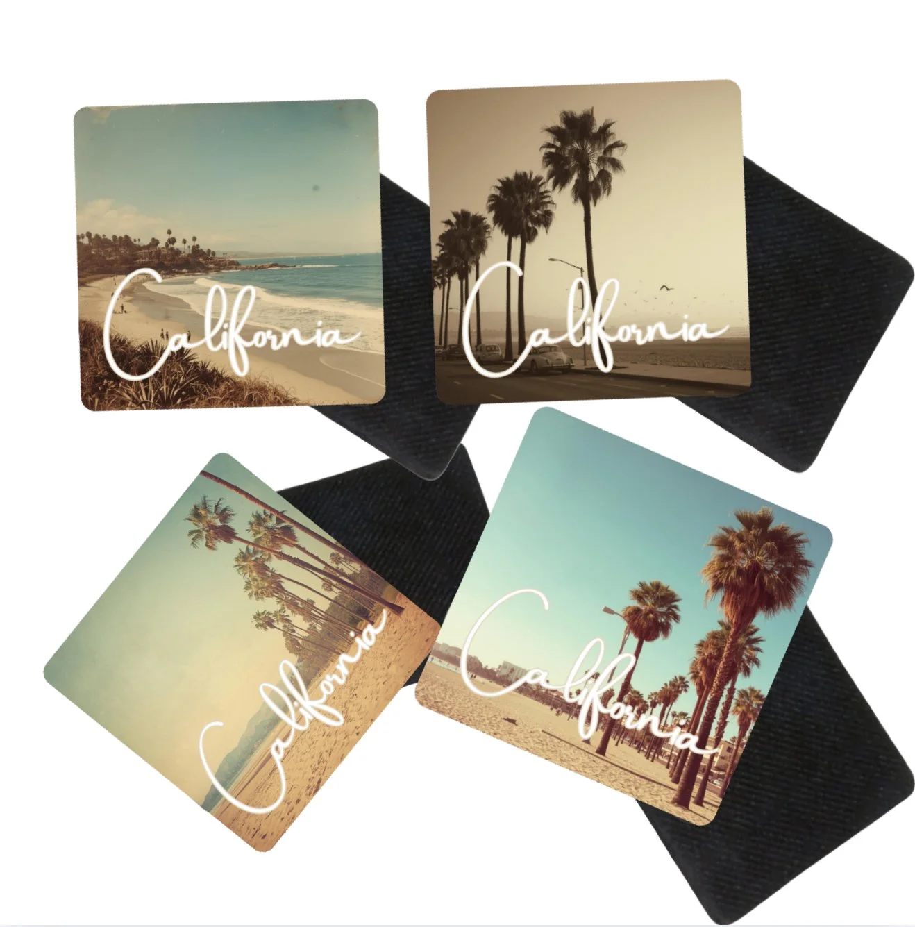 Vintage California Coasters – Set of 4 | Retro Beach Drink Coasters