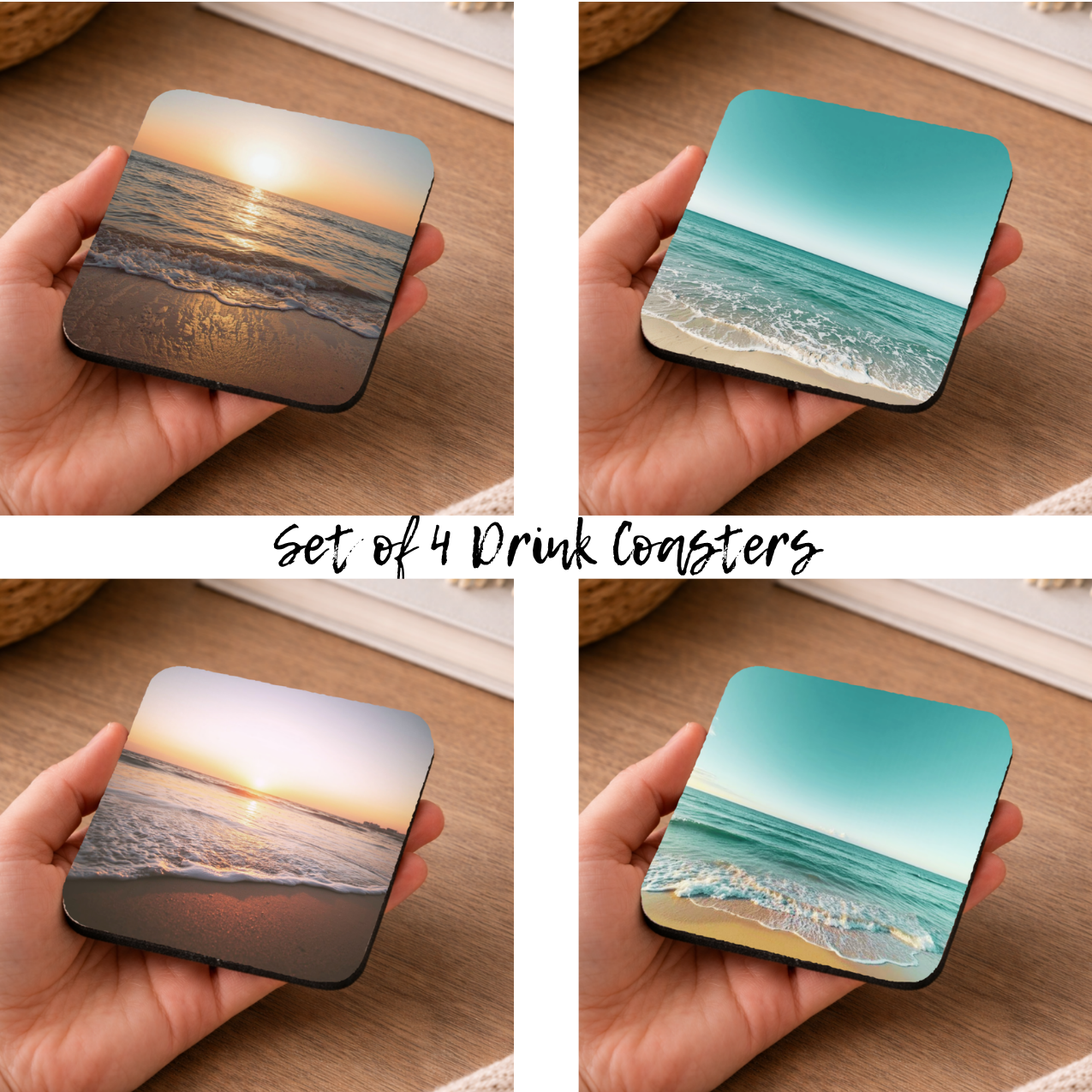 Beach Photography Coasters – Set of 4 | Coastal Ocean Drink Coasters (Set of 4)