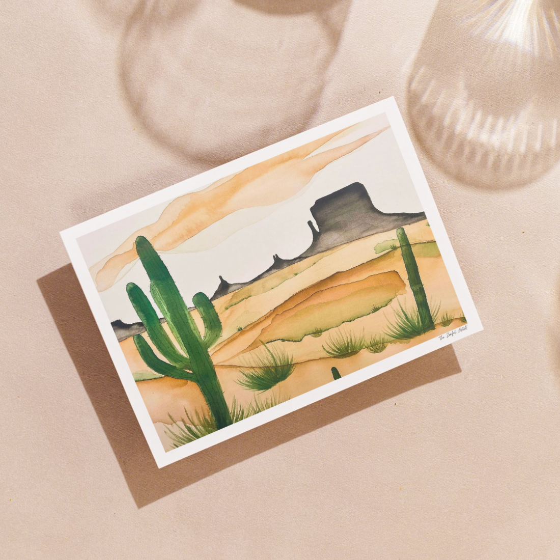 Art Print | Abstract Desert Landscape | Acrylic Ink On Canvas | Cactus Home Decor | Between Sand & Sky