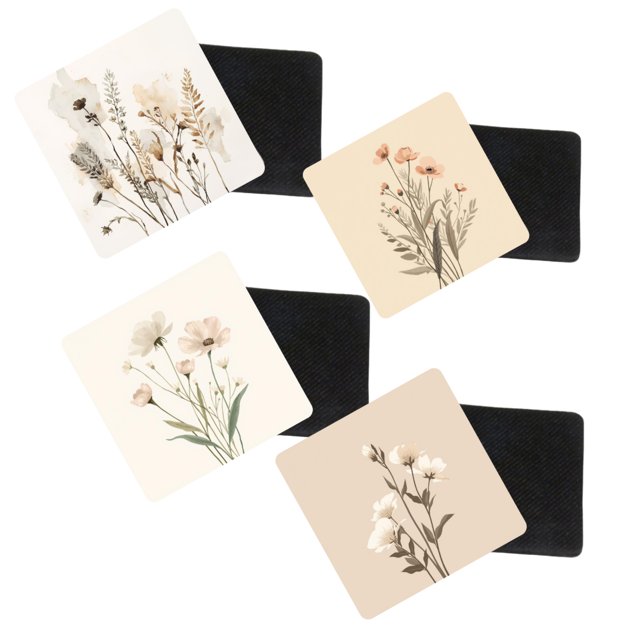 Delicate Floral Coasters – Soft Botanical Flower Art (Set of 4)