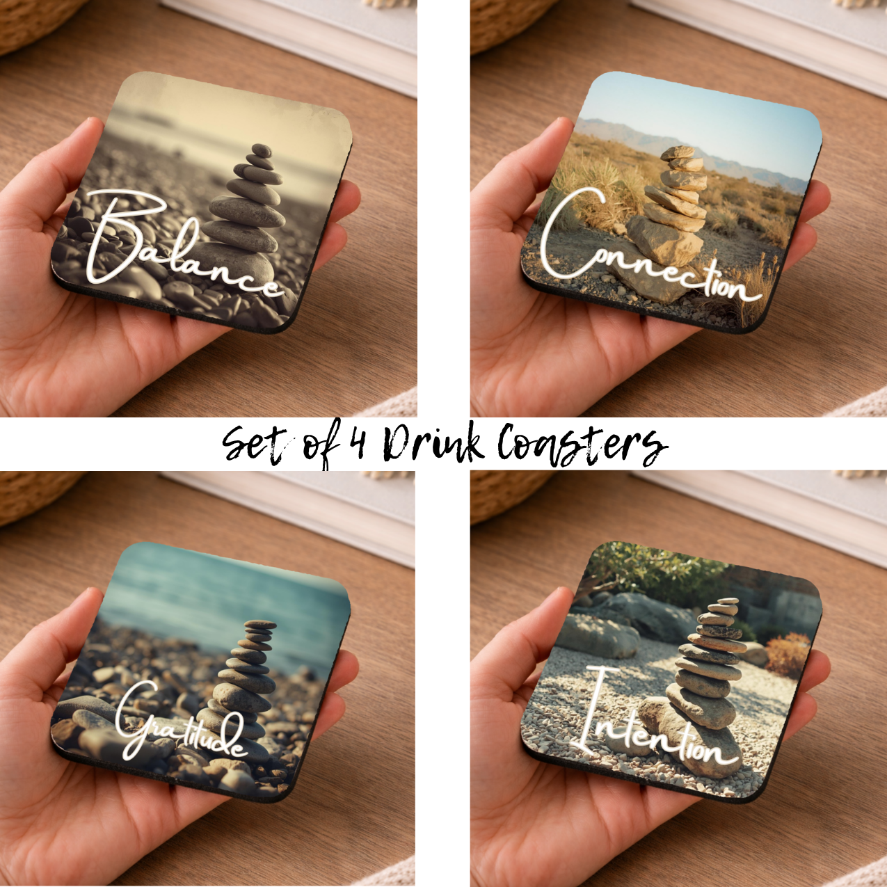 Zen Stacking Stone Coasters – Set of 4 | Mindfulness Drink Coasters (Set of 4)