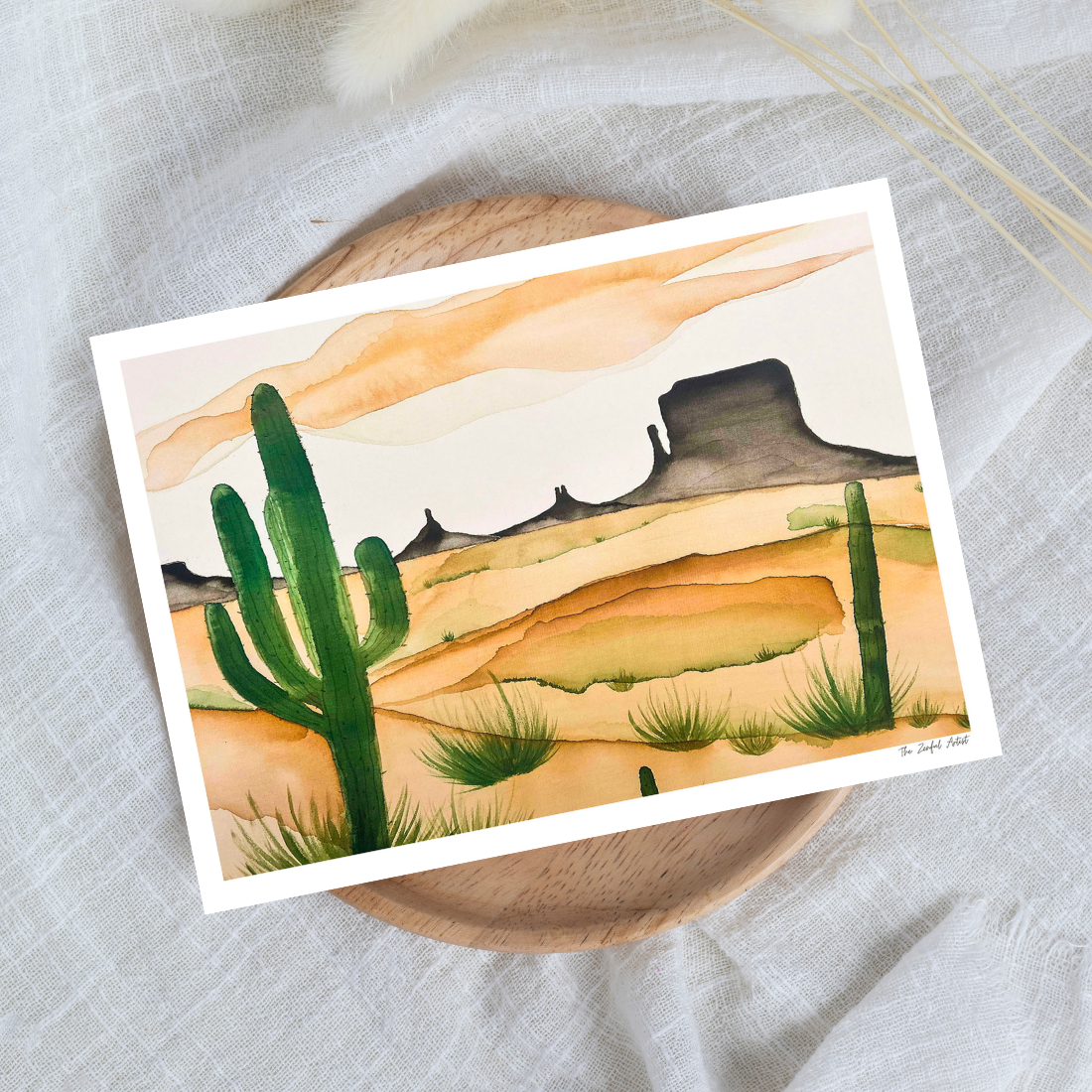 Art Print | Abstract Desert Landscape | Acrylic Ink On Canvas | Cactus Home Decor | Between Sand & Sky