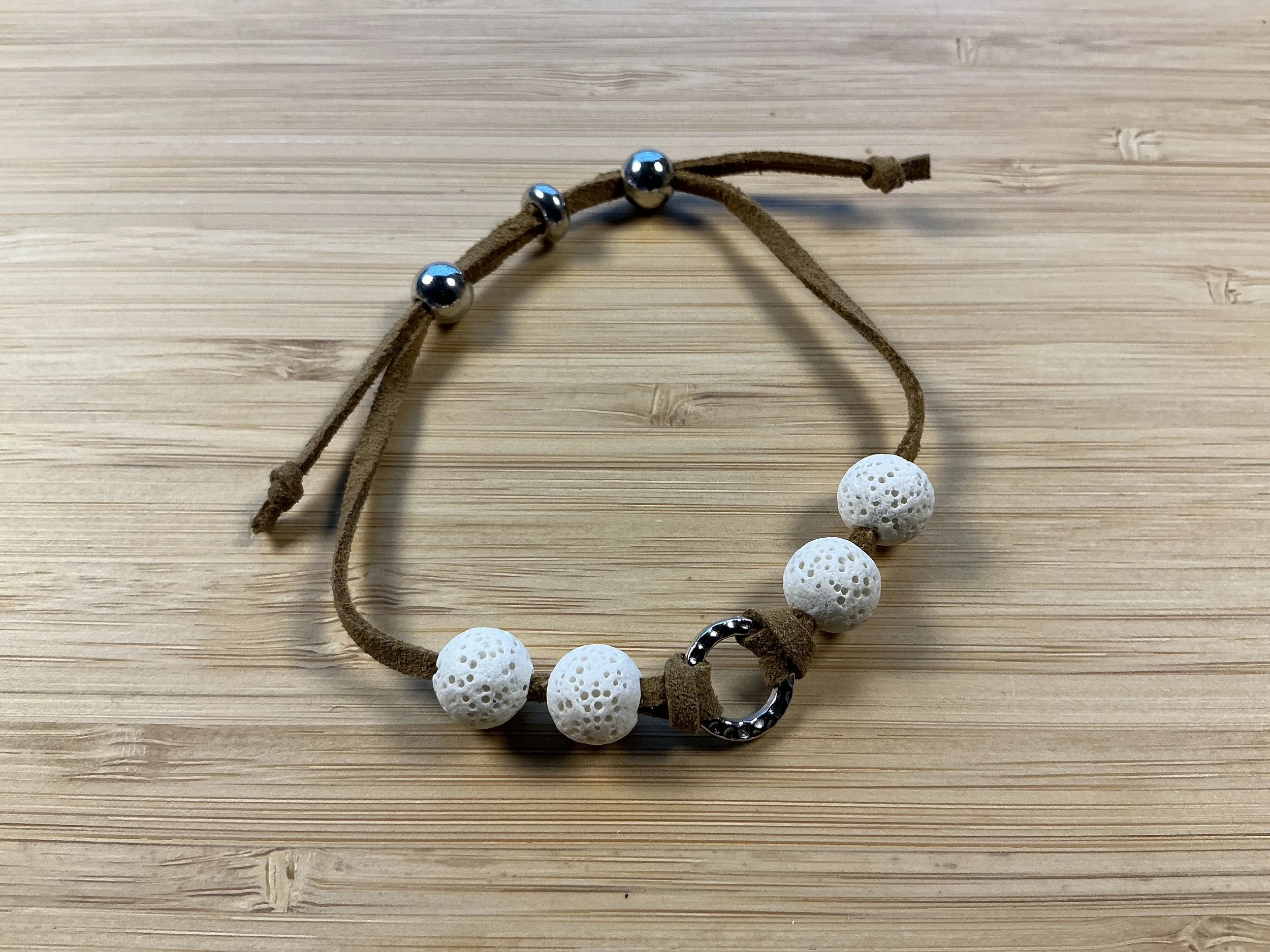 Adjustable Suede & Cream Lava Rock Bracelet