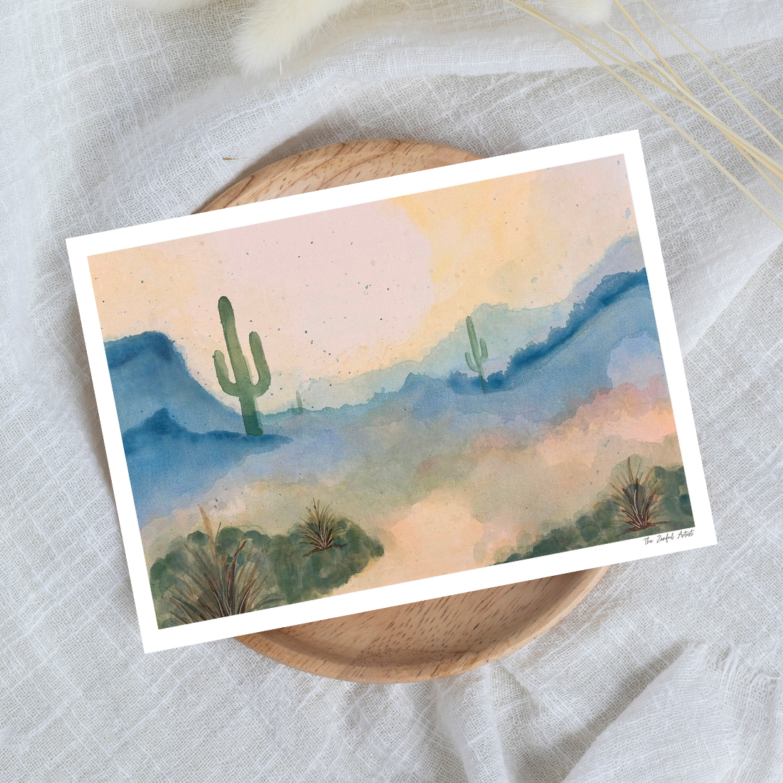 Art Print | Arizona Desert Acrylic Ink Painting | Southwest Wall Art | Stillness at Sunrise