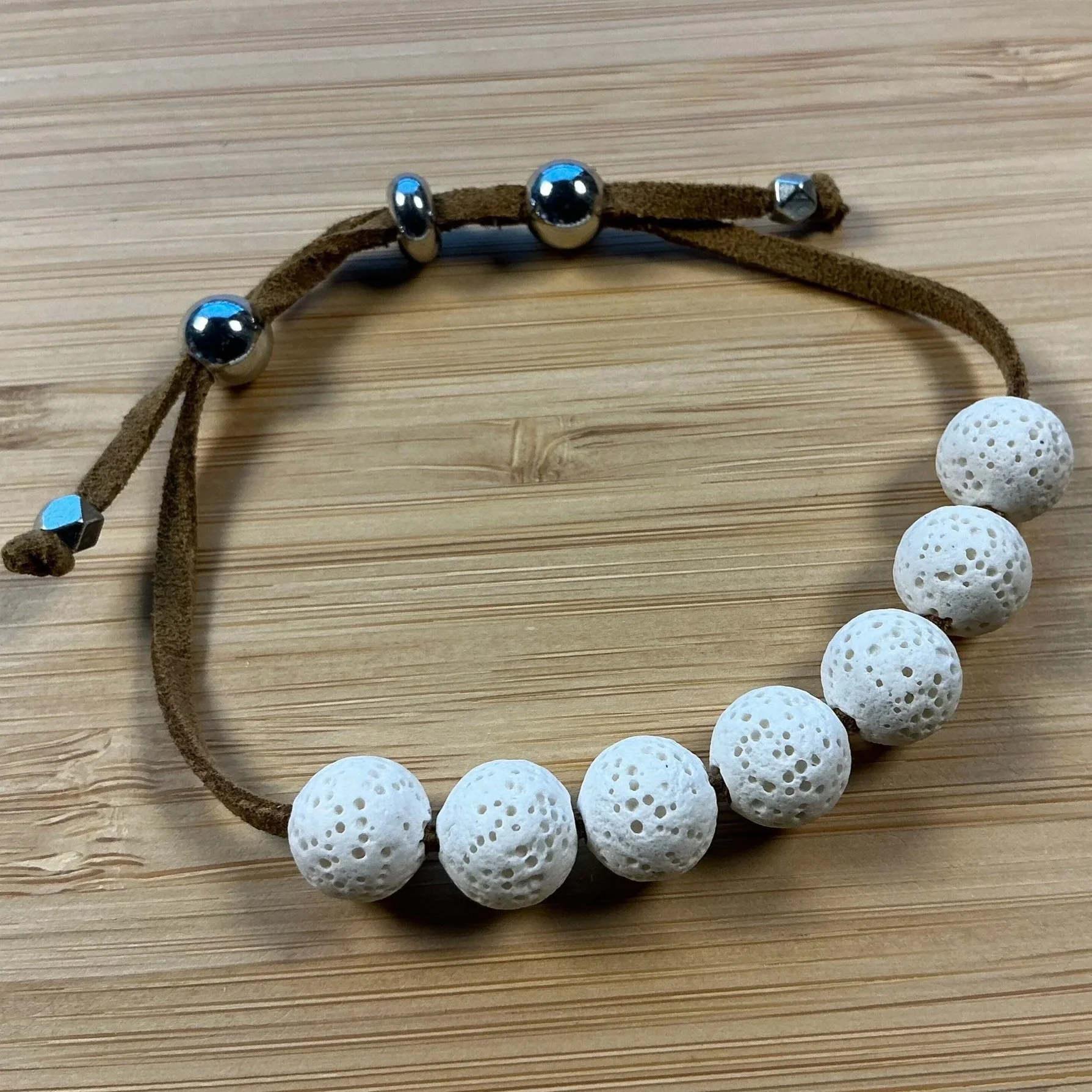 Adjustable Suede & Lava Rock Bracelet