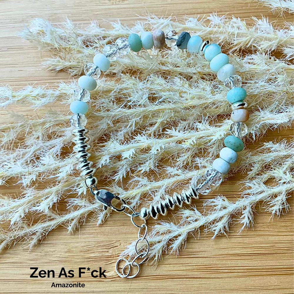 Zen As Fuck Morse Code Amazonite Gemstone Silver Bracelet