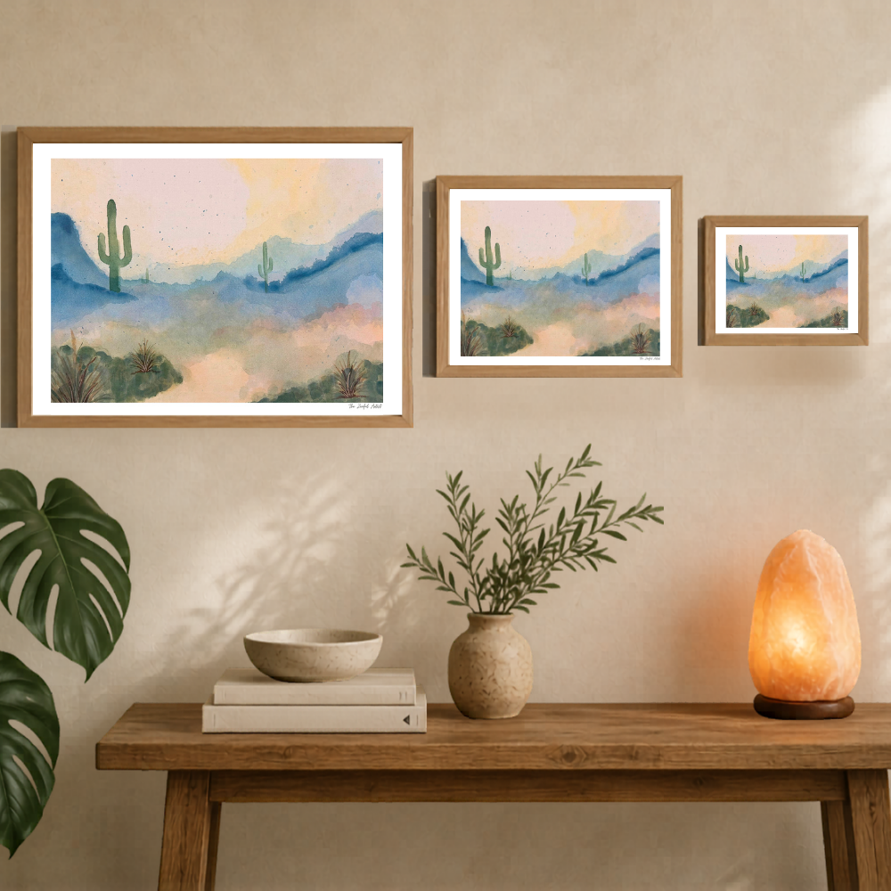 Art Print | Arizona Desert Acrylic Ink Painting | Southwest Wall Art | Stillness at Sunrise