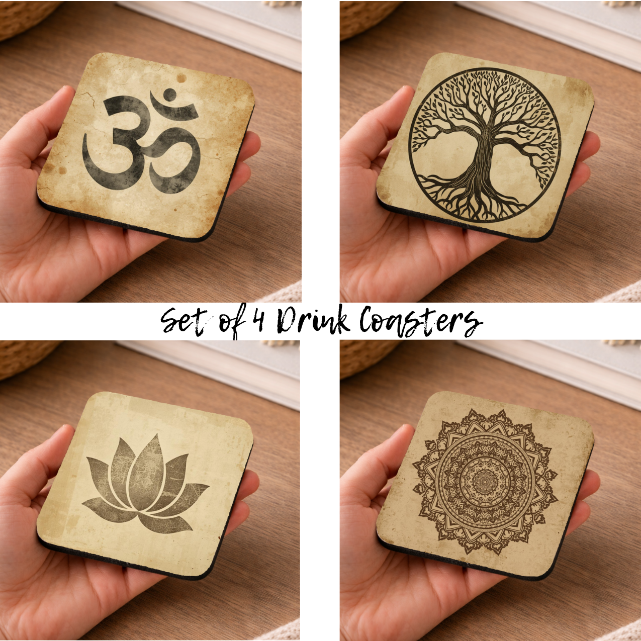 Zen Symbol Coasters - Set of 4 Zen Yoga Meditation Drink Coasters (Set of 4)