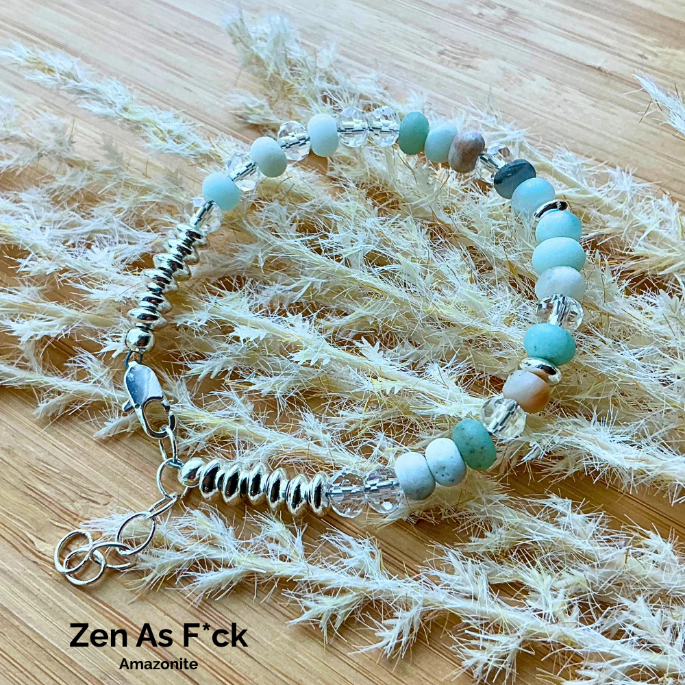 “Zen As F*ck” Morse Code Amazonite Gemstone Bracelet