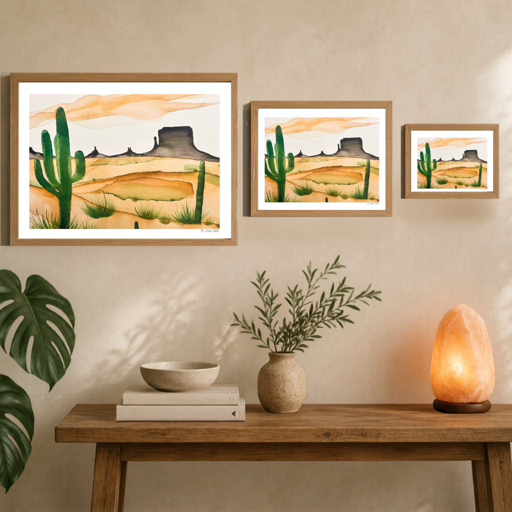 Art Print | Abstract Desert Landscape | Acrylic Ink On Canvas | Cactus Home Decor | Between Sand & Sky