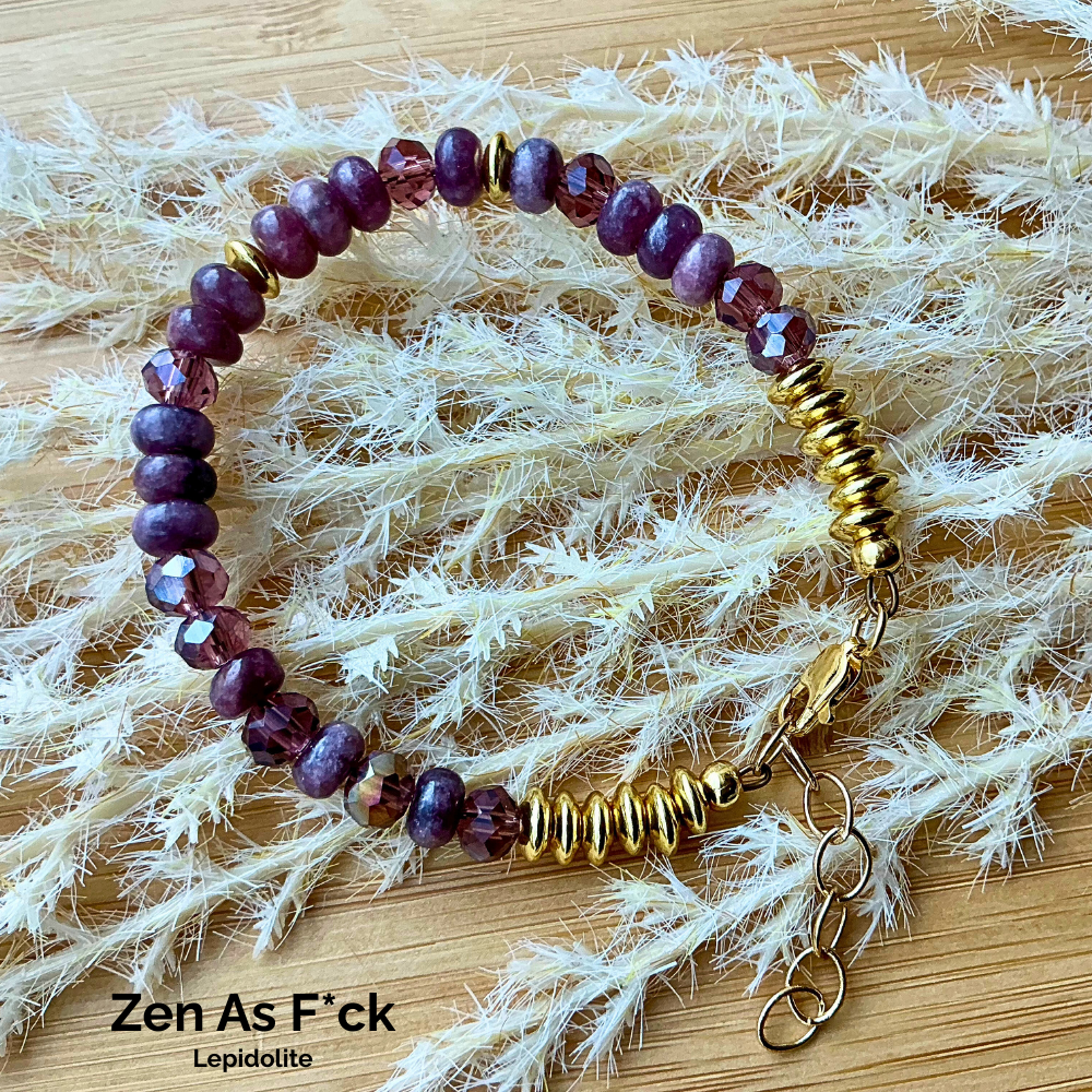 Zen As Fuck Morse Code Lepidolite Gemstone Gold Bracelet