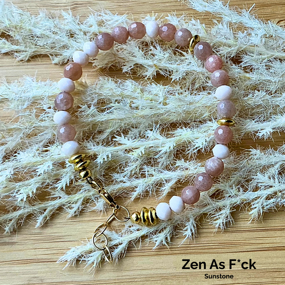 zen as fuck Morse code sunstone gemstone gold bracelet