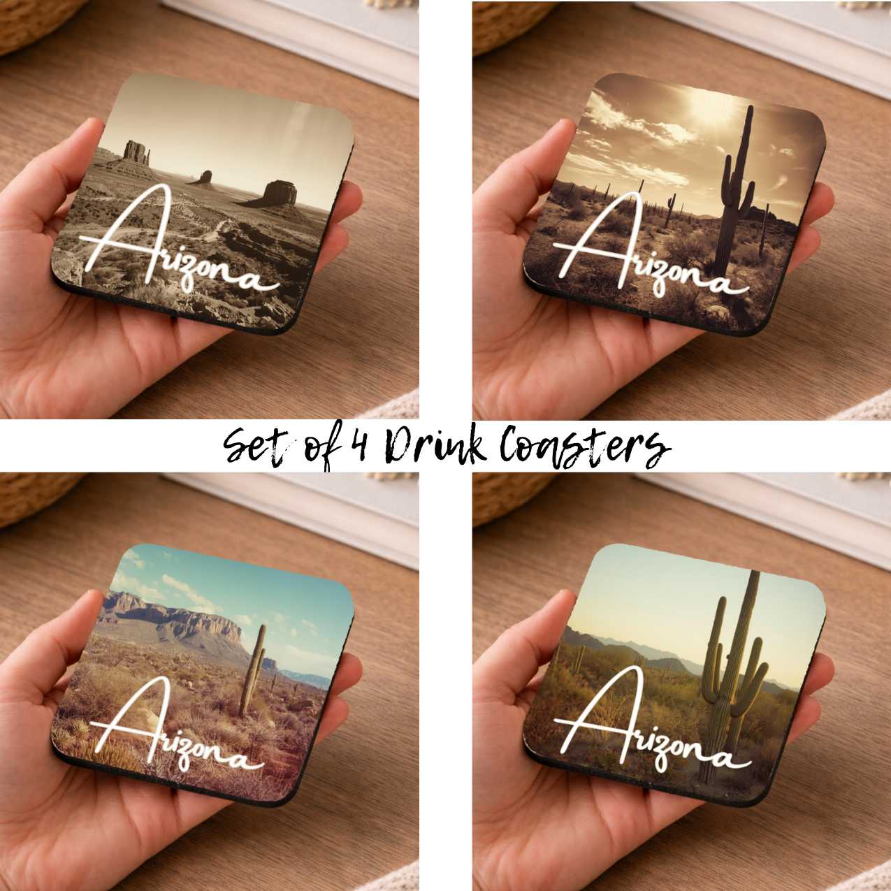 Arizona Desert Coasters – Set of 4 | Southwest Cactus Drink Coasters