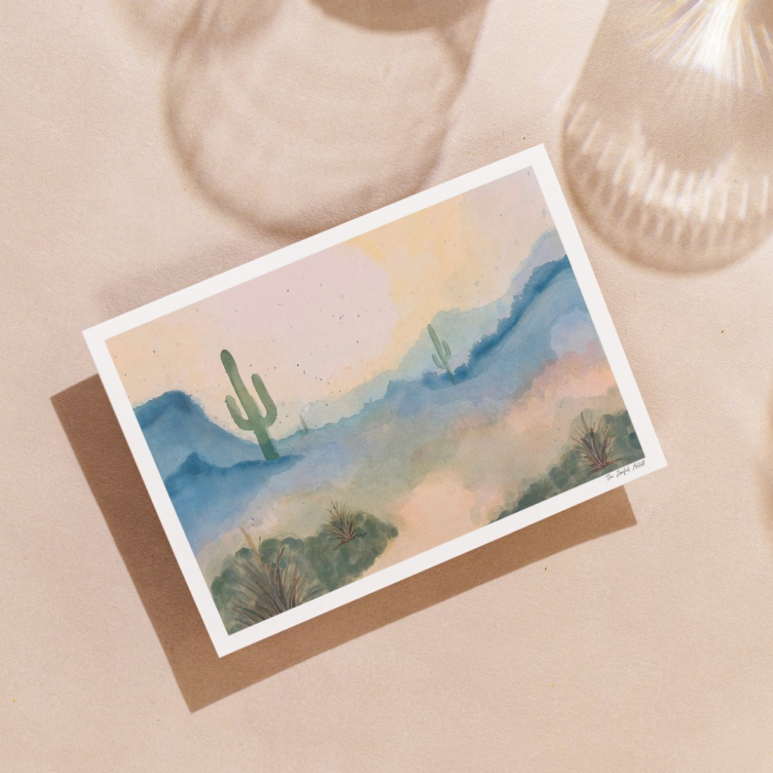 Art Print | Arizona Desert Acrylic Ink Painting | Southwest Wall Art | Stillness at Sunrise