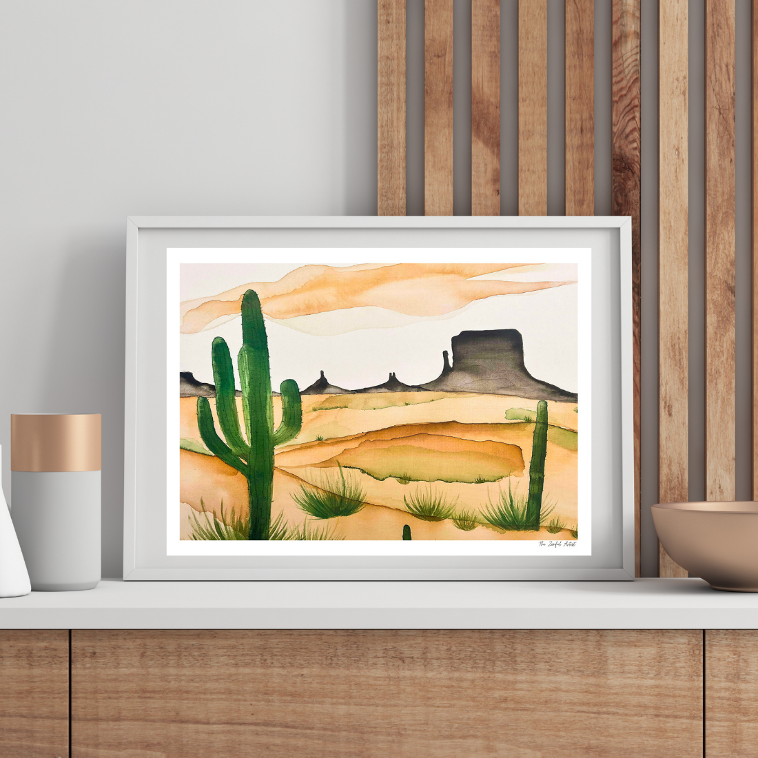 Art Print | Abstract Desert Landscape | Acrylic Ink On Canvas | Cactus Home Decor | Between Sand & Sky