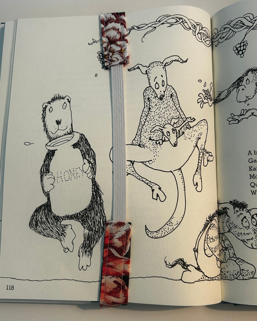 Fabric bookmark dark flowers open book.PNG