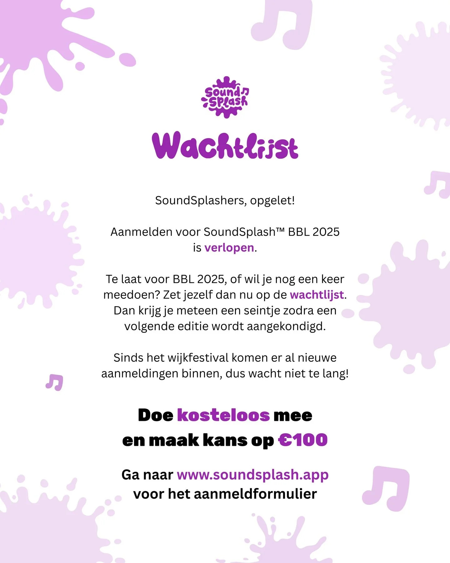 Met trots kijken we terug op een fantastische eerste editie van SoundSplash&trade; BBL 2025. Dit was alleen mogelijk dankzij onze geweldige deelnemers, samenwerkingspartners en publieke partners die het programma hebben gesteund 💜

Tijdens het wijkf