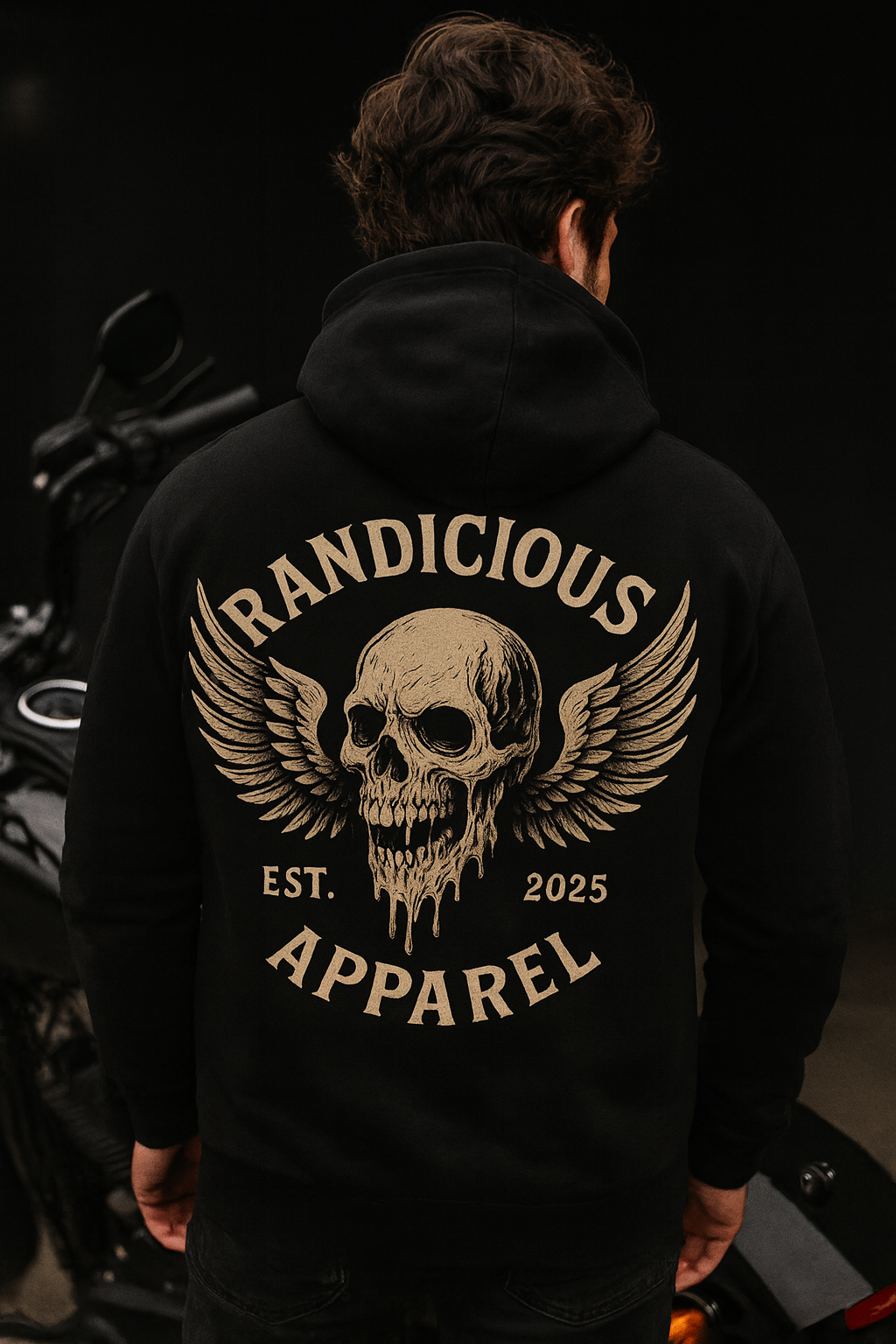Randicious Apparel EST. 2025 Skull & Wings Zip Hoodie