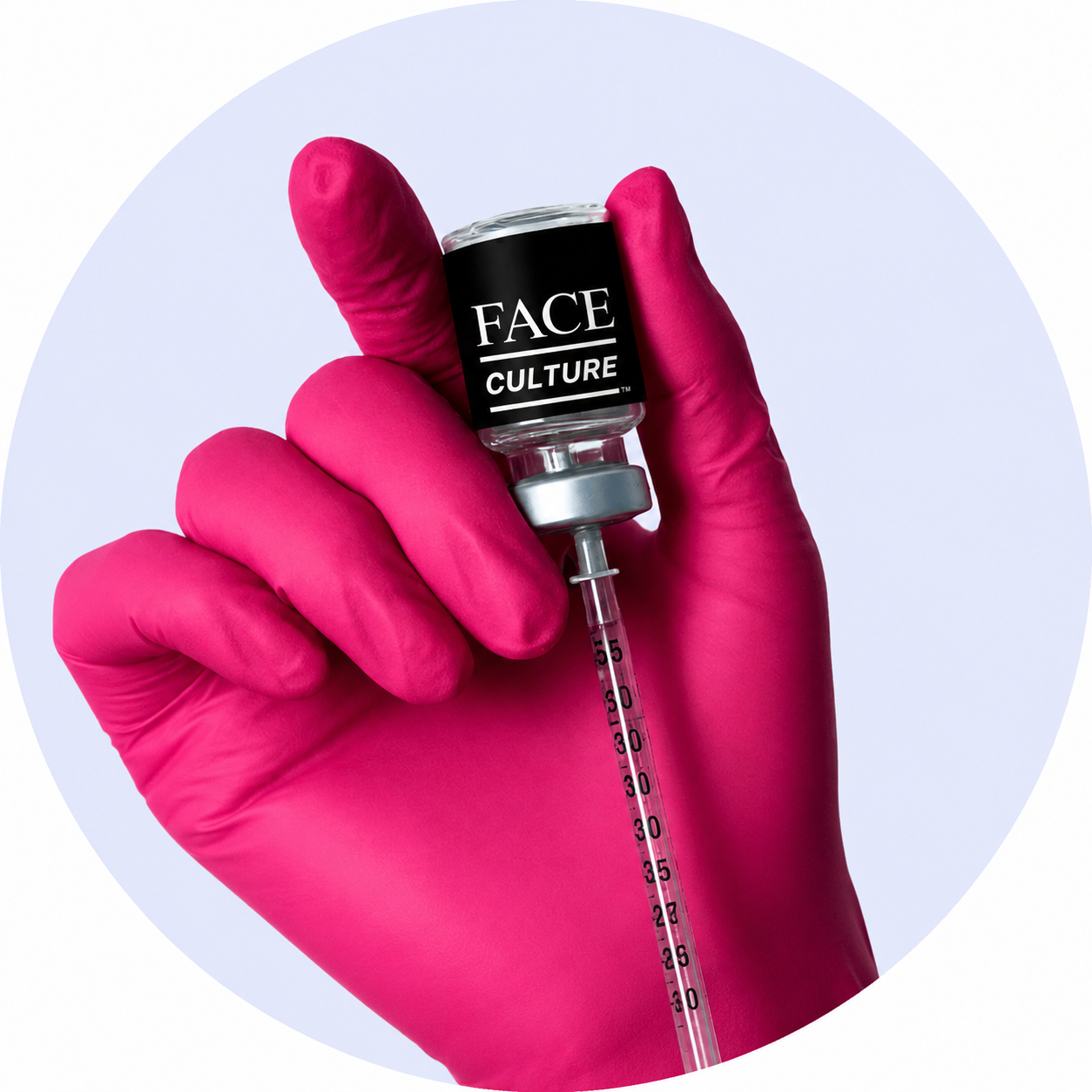 A hand wearing a pink glove holding a small medical vial labeled 'Craft Clinic' alongside a syringe.