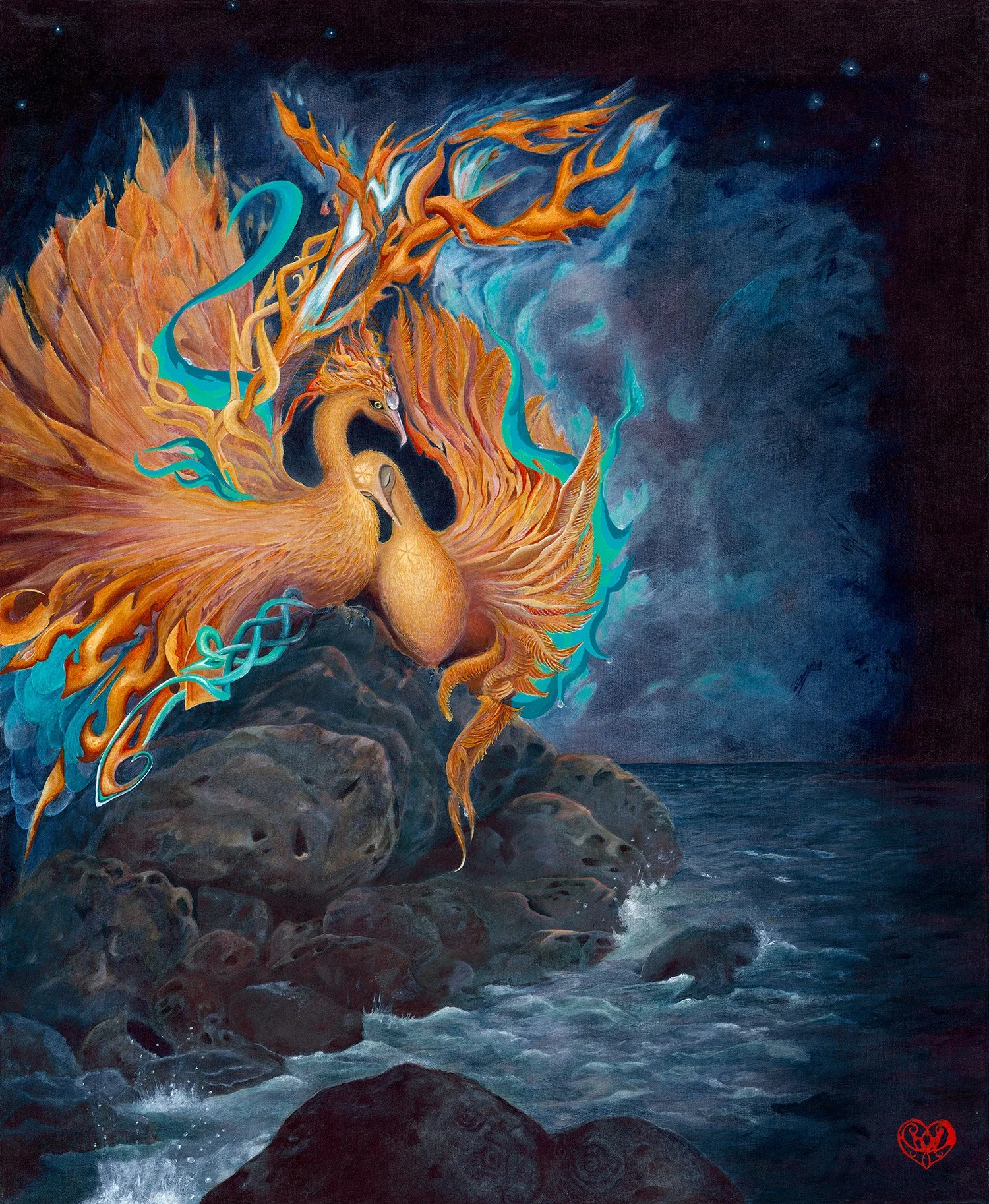 Sometimes mermaids make phoenix love-   

acrylic on canvas 
