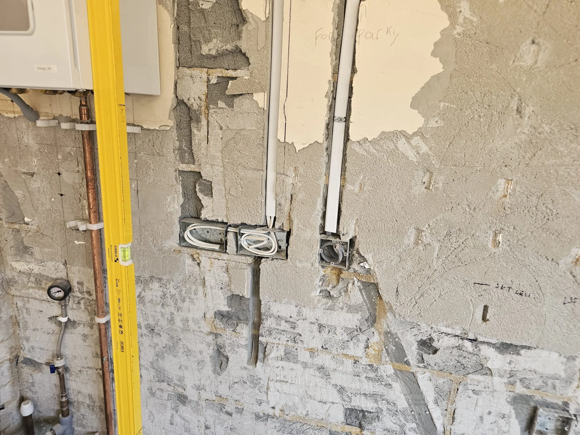 Cable route marked and chased ahead of rewiring