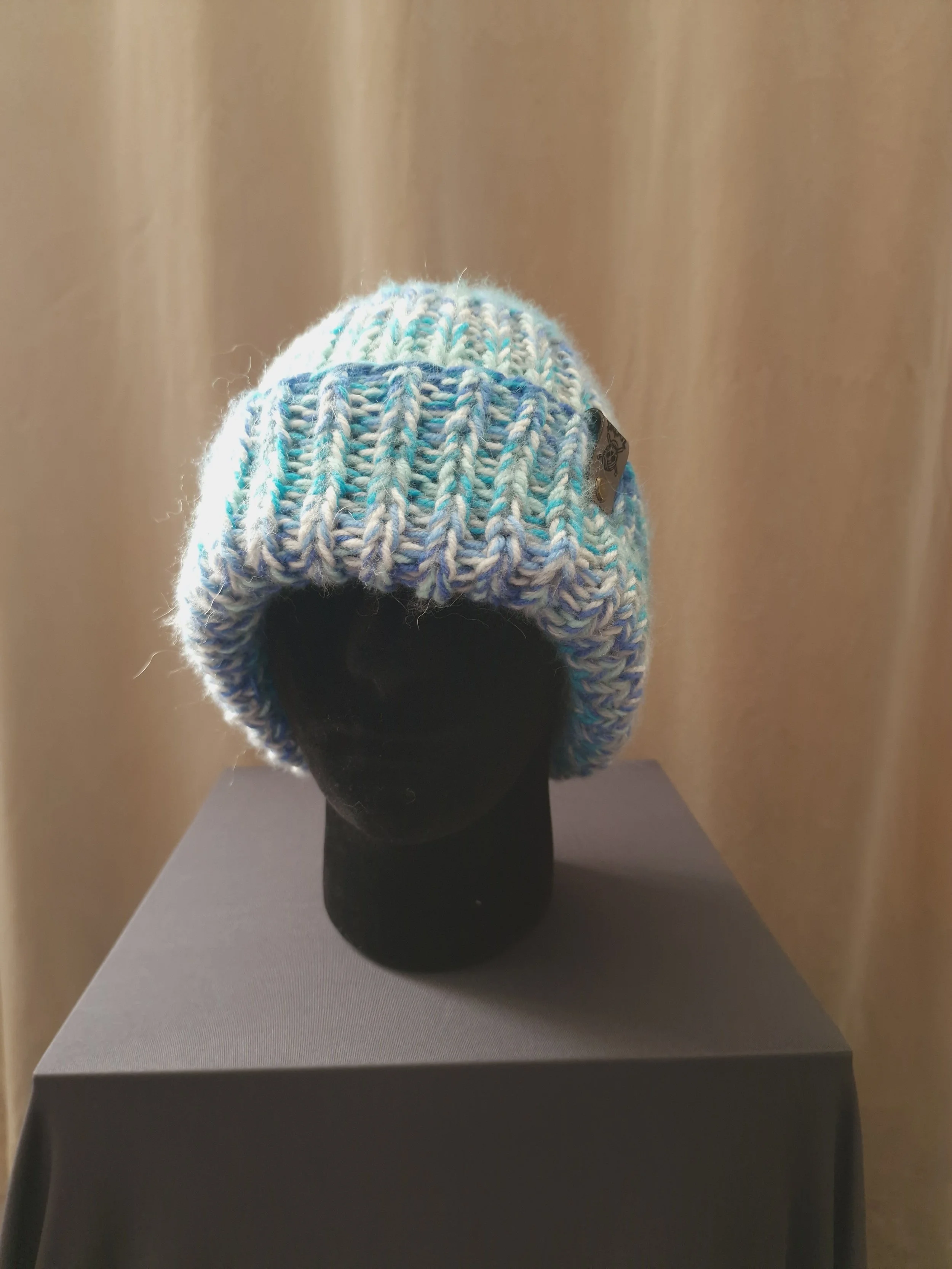 Triple Stranded Knitted Beanie - Blue Moon & Blue Halo
