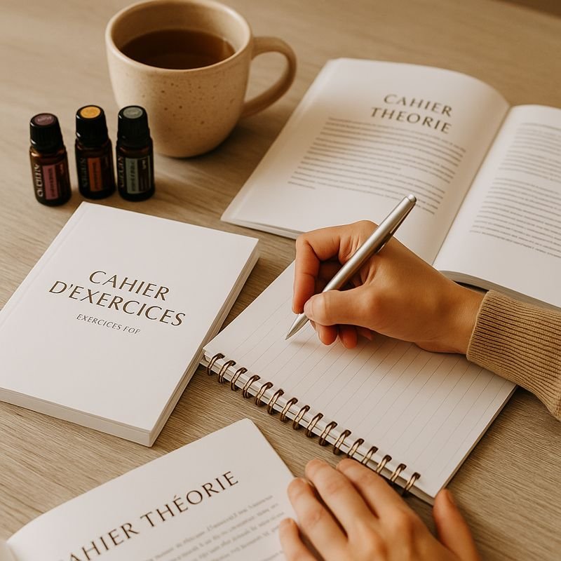 Pratiques thérapeutiques du programme TCA avec cahier d’exercices, écriture introspective et huiles essentielles doTERRA pour la libération émotionnelle par Mathilde LIZE Cabinet Chrysalize