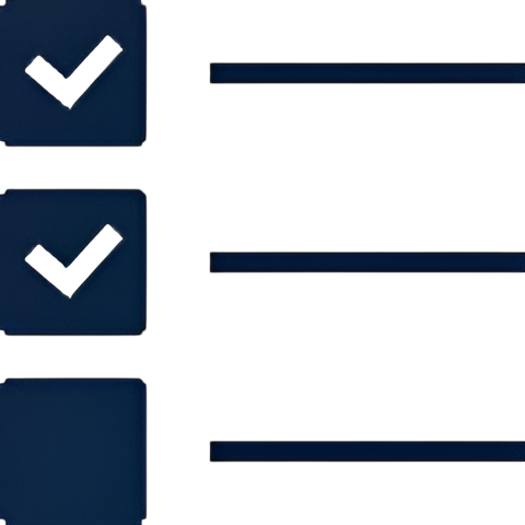 Close-up of a blue checklist with check marks and empty lines for tasks.
