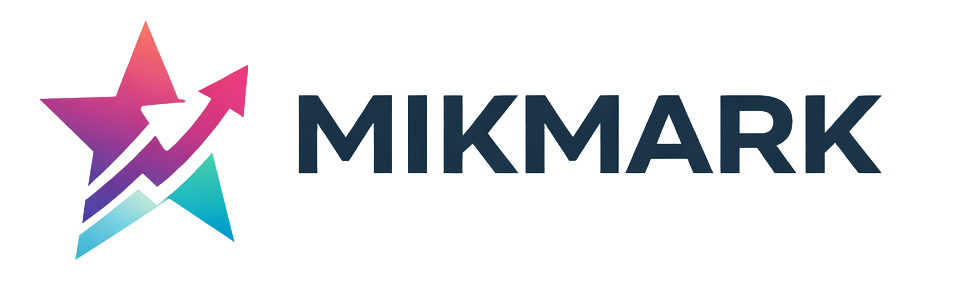 Colorful logo with the word 'MIKMARK' in bold letters and a star graphic in gradient shades of purple, pink, and blue.