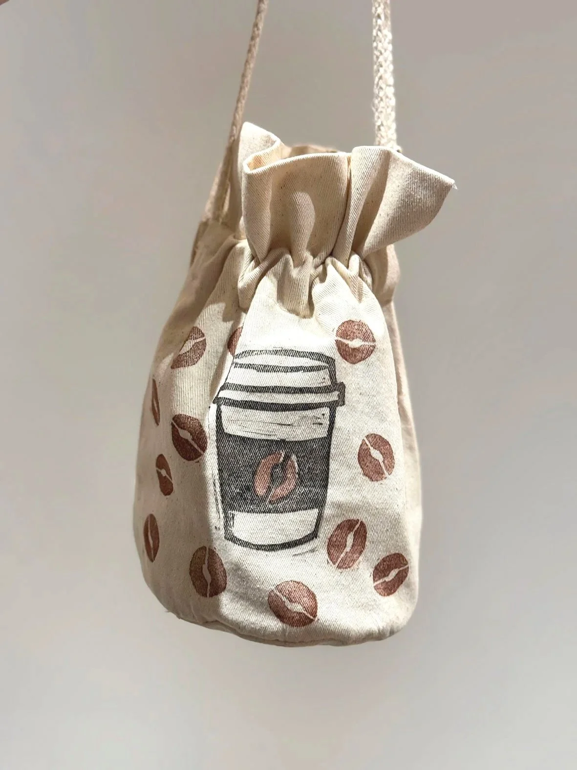 Stamp carving drawstring bag print of coffee cup