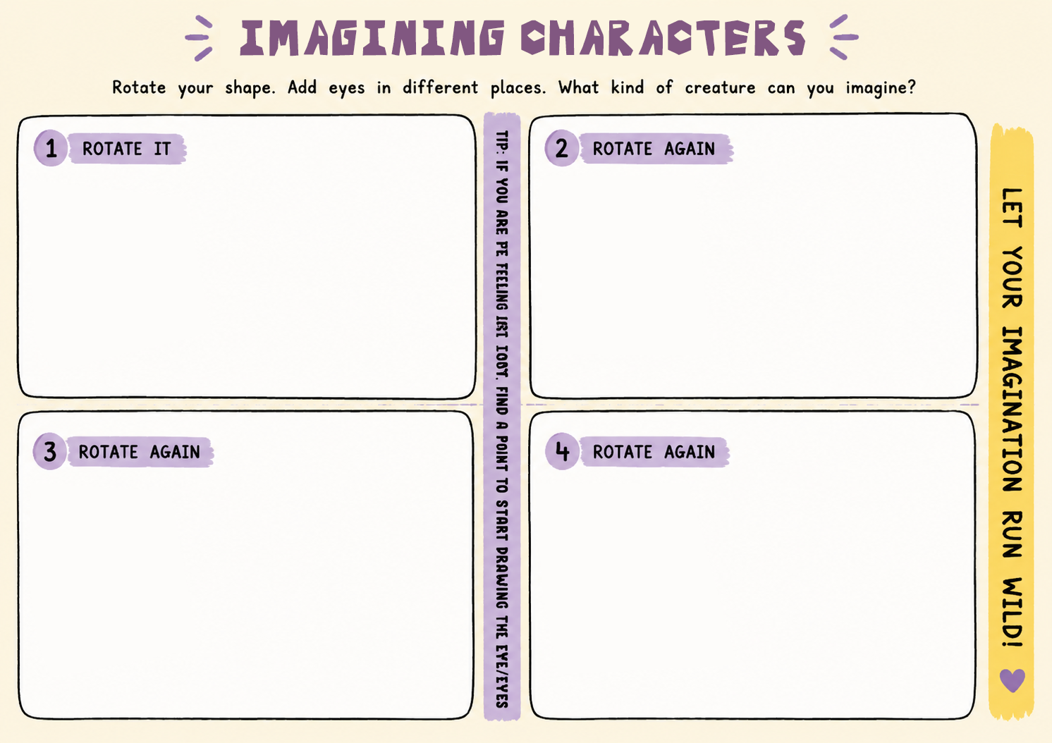 art activity worksheet for imagining characters
