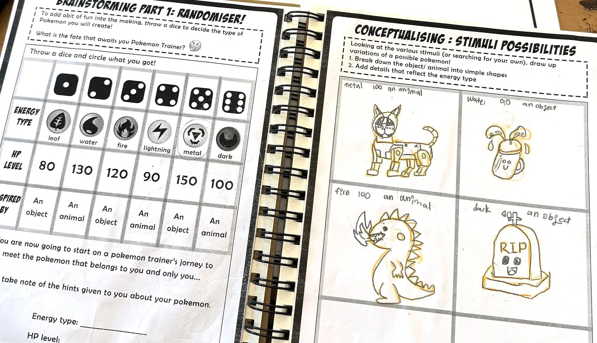 drawing of a kid trying out the pokemon designing worksheet