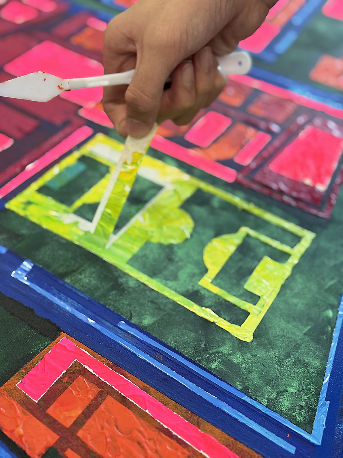 Masking tape peeling off a painting for Northlight School Singapore