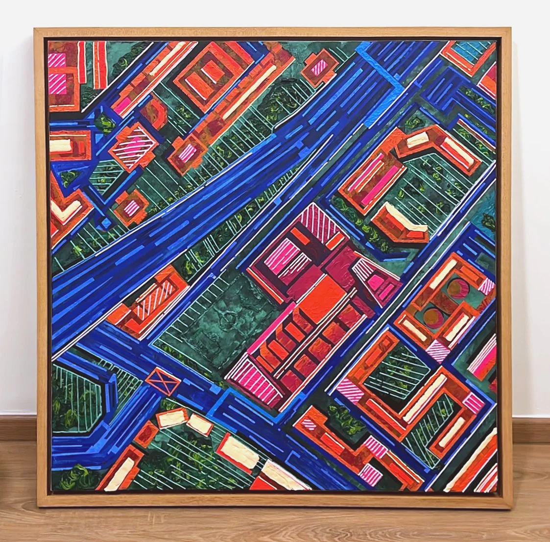 Textured painting of a map of a Singapore school