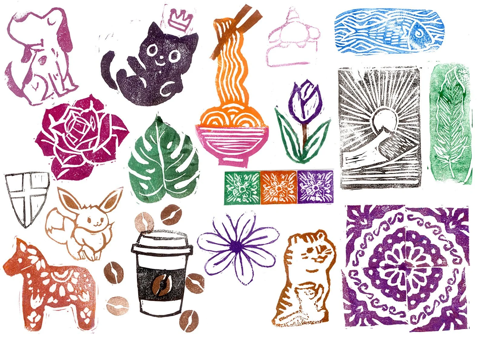 Series of stamps created by participants at a workshop with National Library Singapore