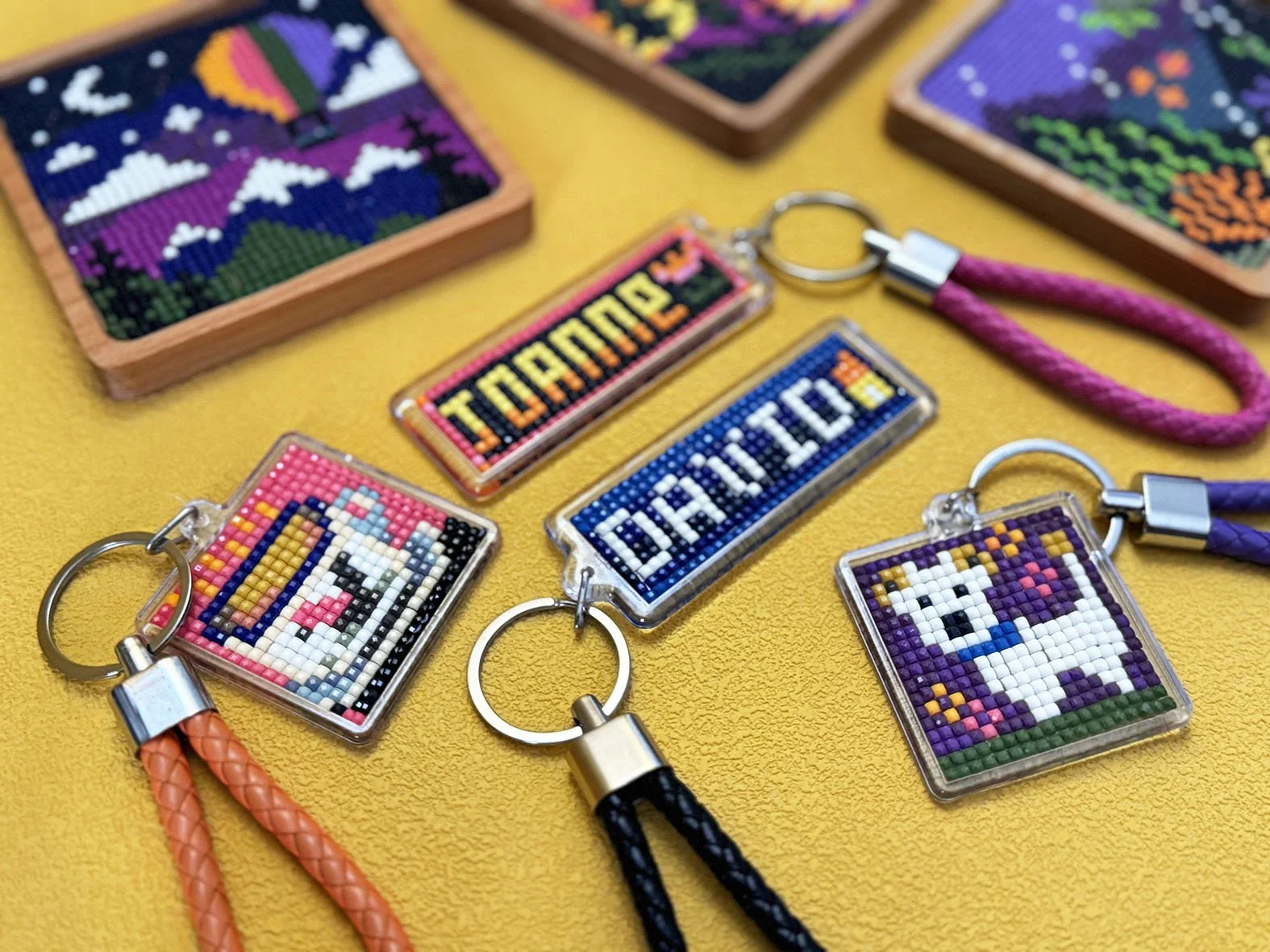 Diamond art keychains with letters and names
