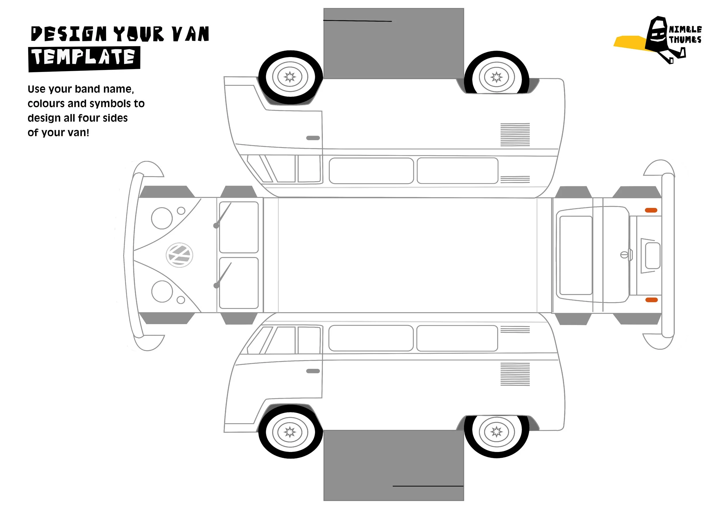 Paper craft art activity to build hippie van A3 template