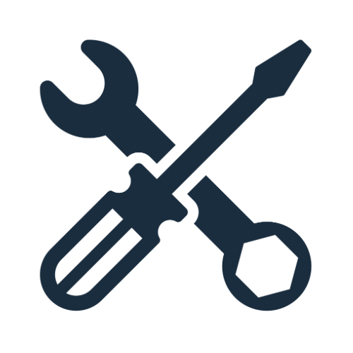 Icon of a wrench and screwdriver crossed together representing tools or maintenance.