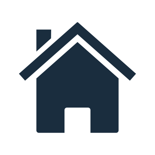 Icon of a house with a chimney on the left side and a sloped roof.