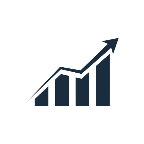 A rising bar graph with an upward arrow showing growth or increase.