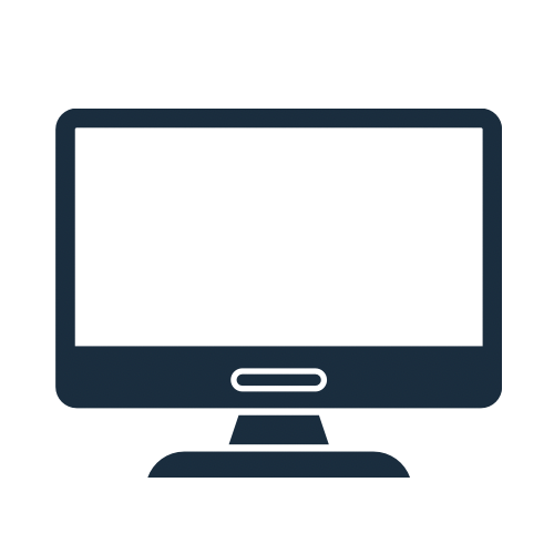 Minimalist illustration of a computer monitor with a dark screen and a blue frame.